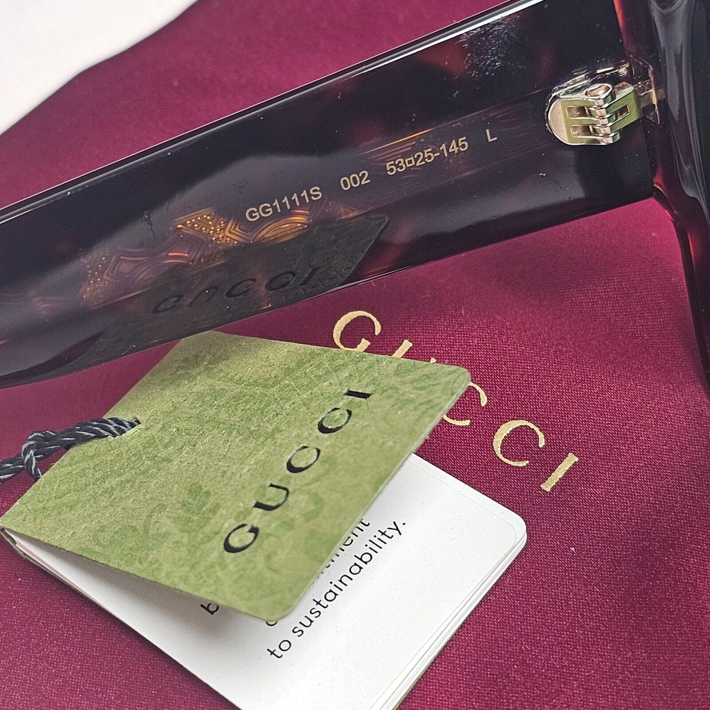 Gucci Sunglasses 2022 Oversized Brown Green Tortoise Square GG1111S 002 180125