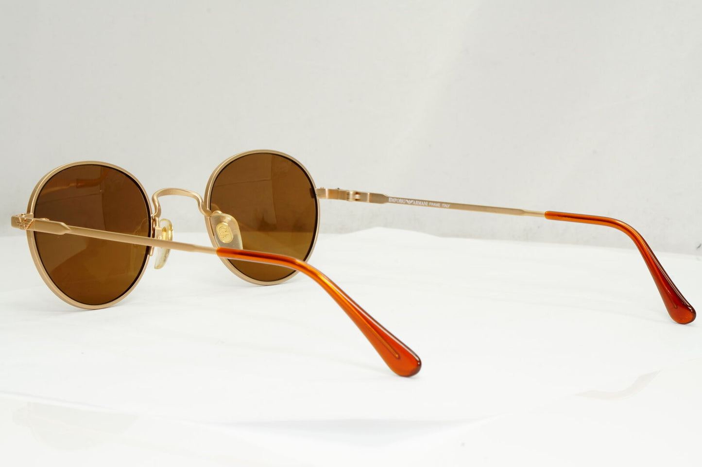 Emporio Armani Sunglasses 1997 Vintage Round Small Gold Brown Eagle 008-S 852