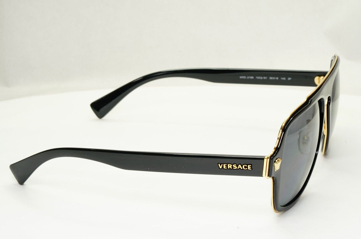 Versace Sunglasses Polarized Black Gold Square Navigator MOD VE 2199 1002/81