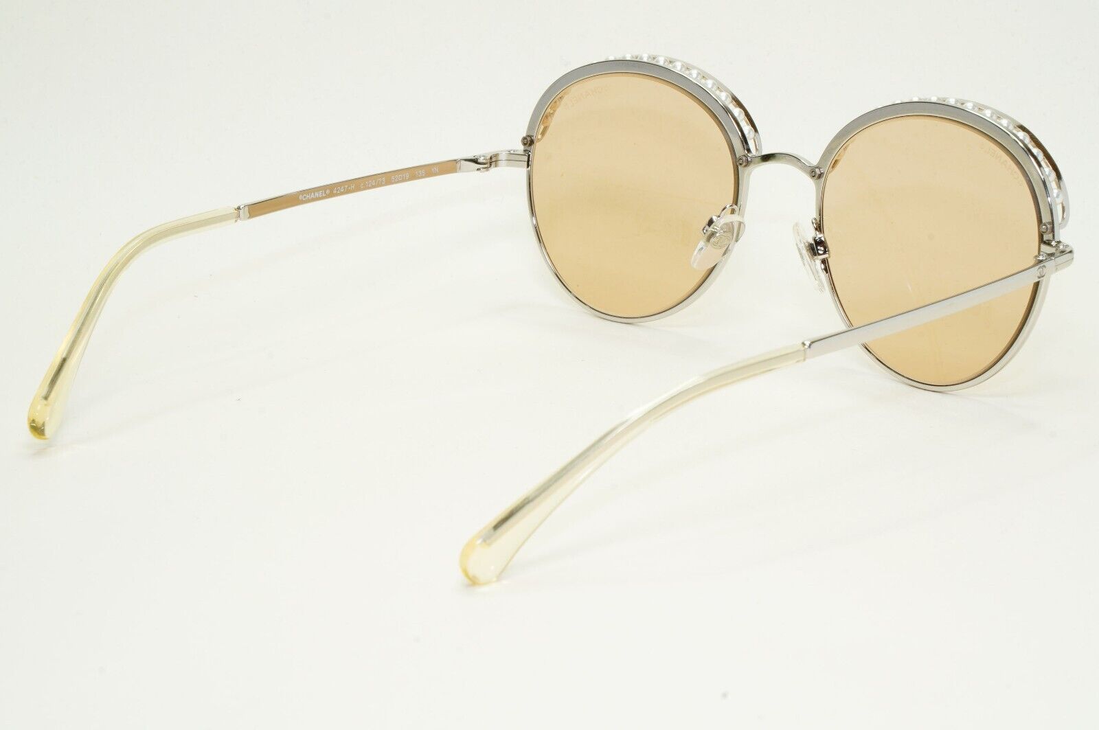Chanel Sunglasses Pearl Silver Brown Amber Round Metal 4247-H c.124/73 52mm