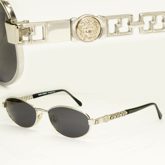 Gianni Versace 1995 Vintage Silver Medusa Retro Black Sunglasses MOD G44 COL 26M
