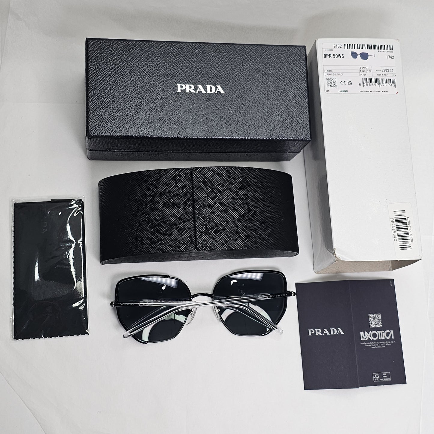 Prada Sunglasses Polarised Black Square Grey PR50WS SPR 50W 1AB-5Z1 58mm