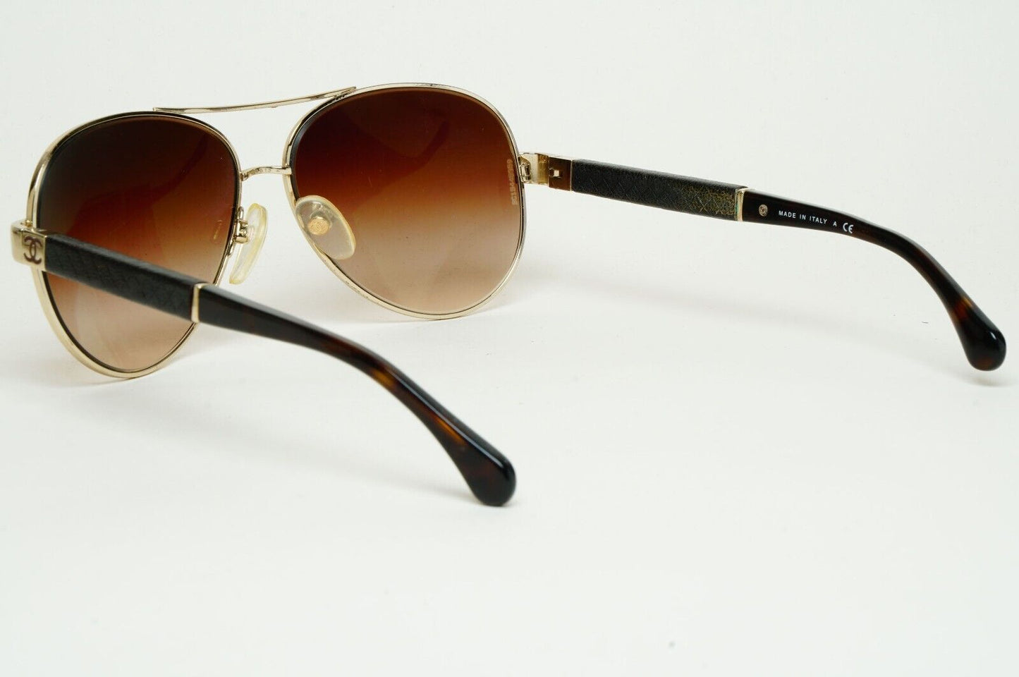 Chanel Sunglasses 2010 Vintage Pilot Gold Brown Leather 4195-Q c.395/3B 100125