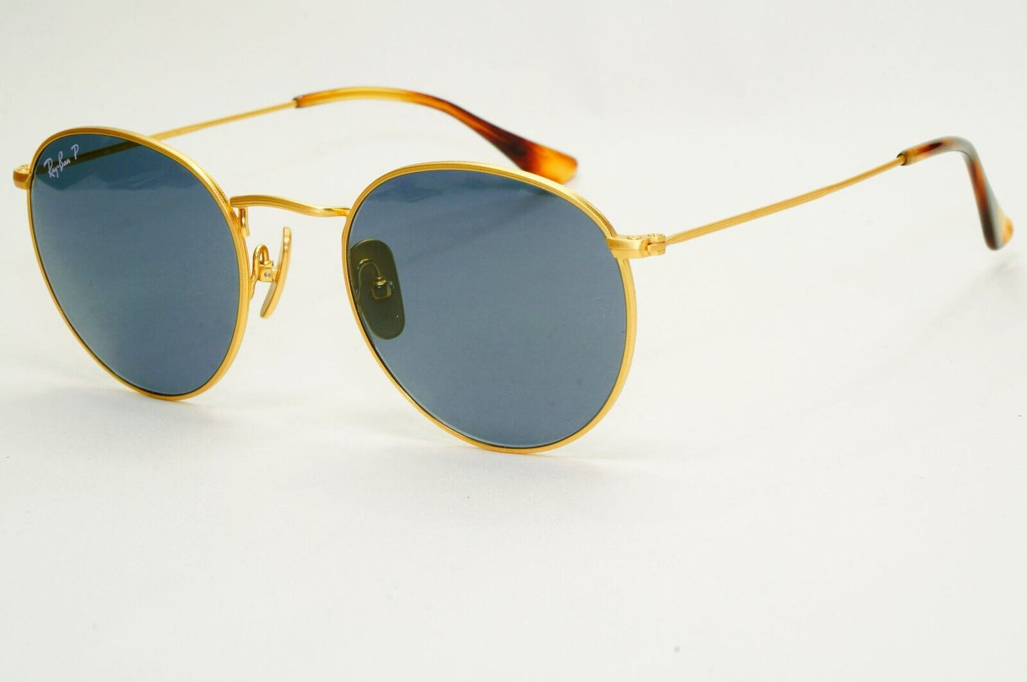 Ray-Ban Sunglasses Round Titanium Polarized Gold Blue RB 8247 9217/T0 50mm