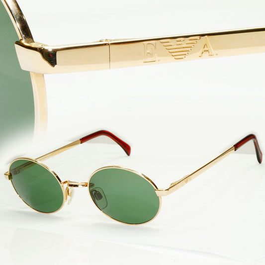 Emporio Armani Sunglasses 1997 Vintage Gold Green Metal Oval 076 743 50mm B