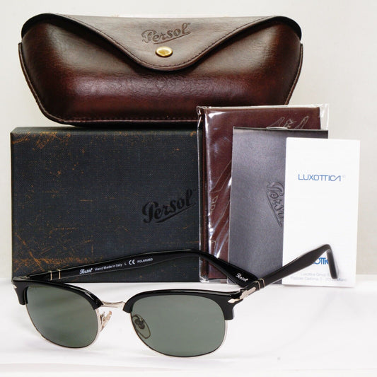 Persol Sunglasses 2015 Black Polarized Rectangle Grey Green 8139-S 95/58 52mm