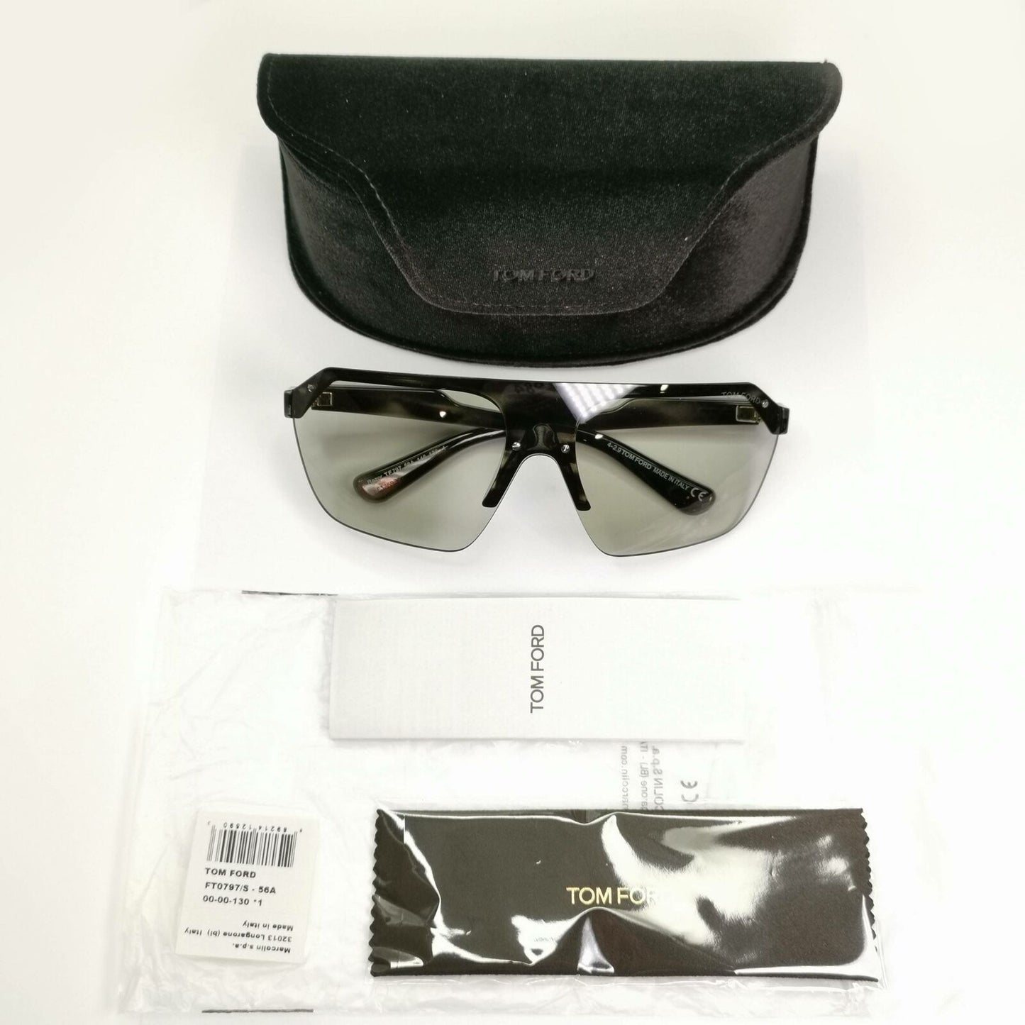 Authentic Tom Ford Mens Shield Visor Grey Havana Sunglasses Razor TF 797 56A