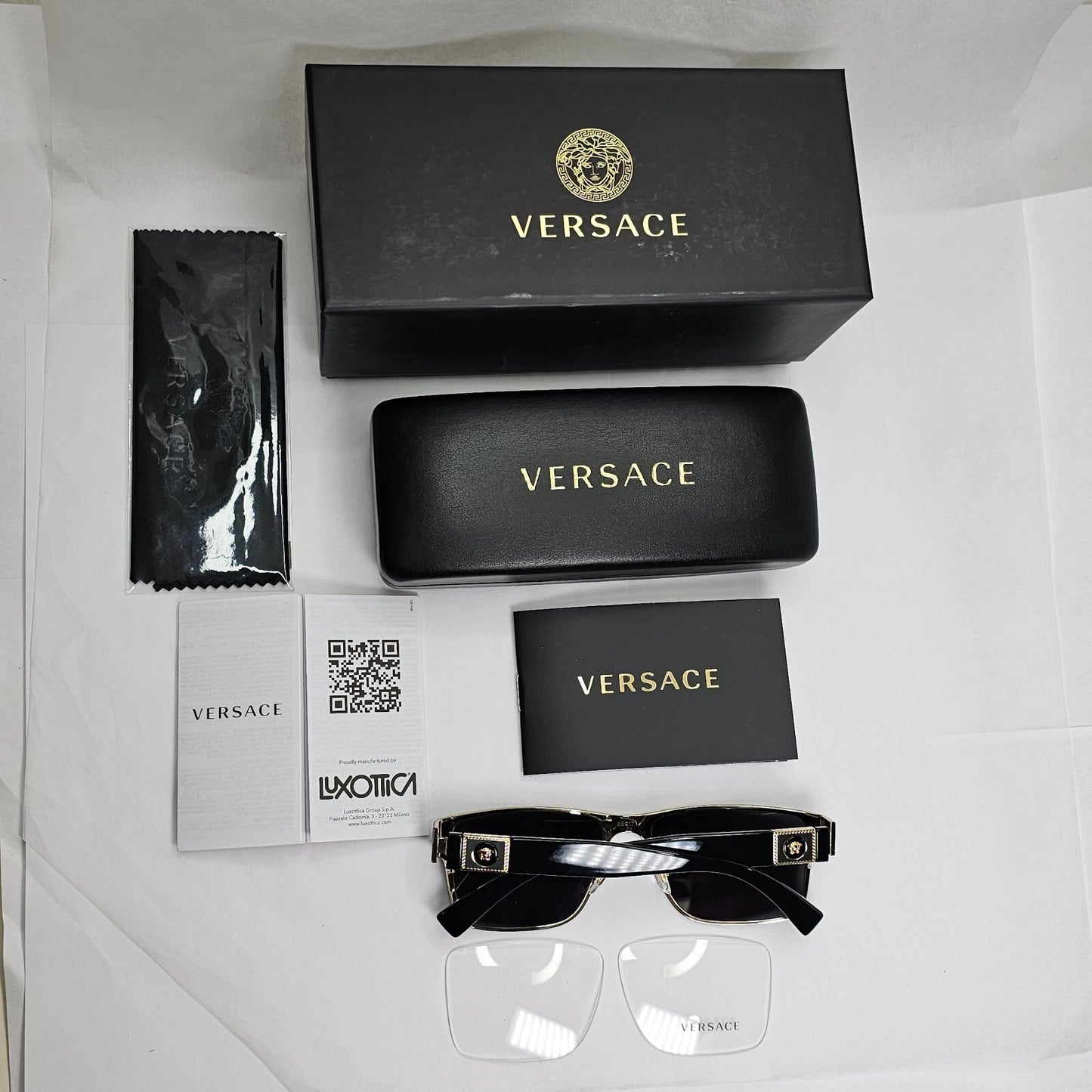 Versace Sunglasses Dark Blue Black Gold Square Metal Rectangle MOD VE 1274 55 [a