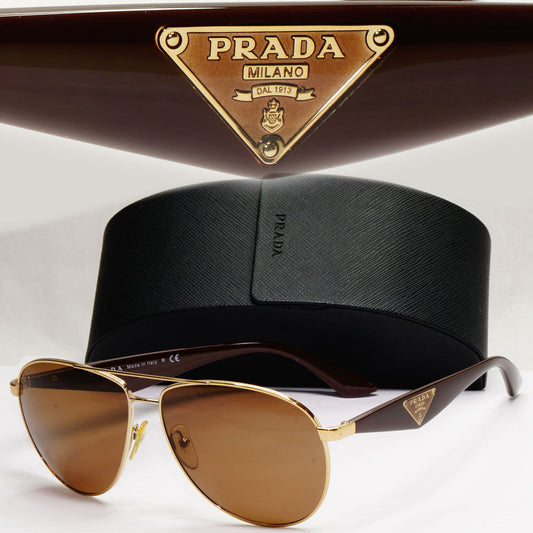 Prada Sunglasses Triangle Gold Brown Metal Pilot PR53QS SPR 53Q ZVN-1X1 130124