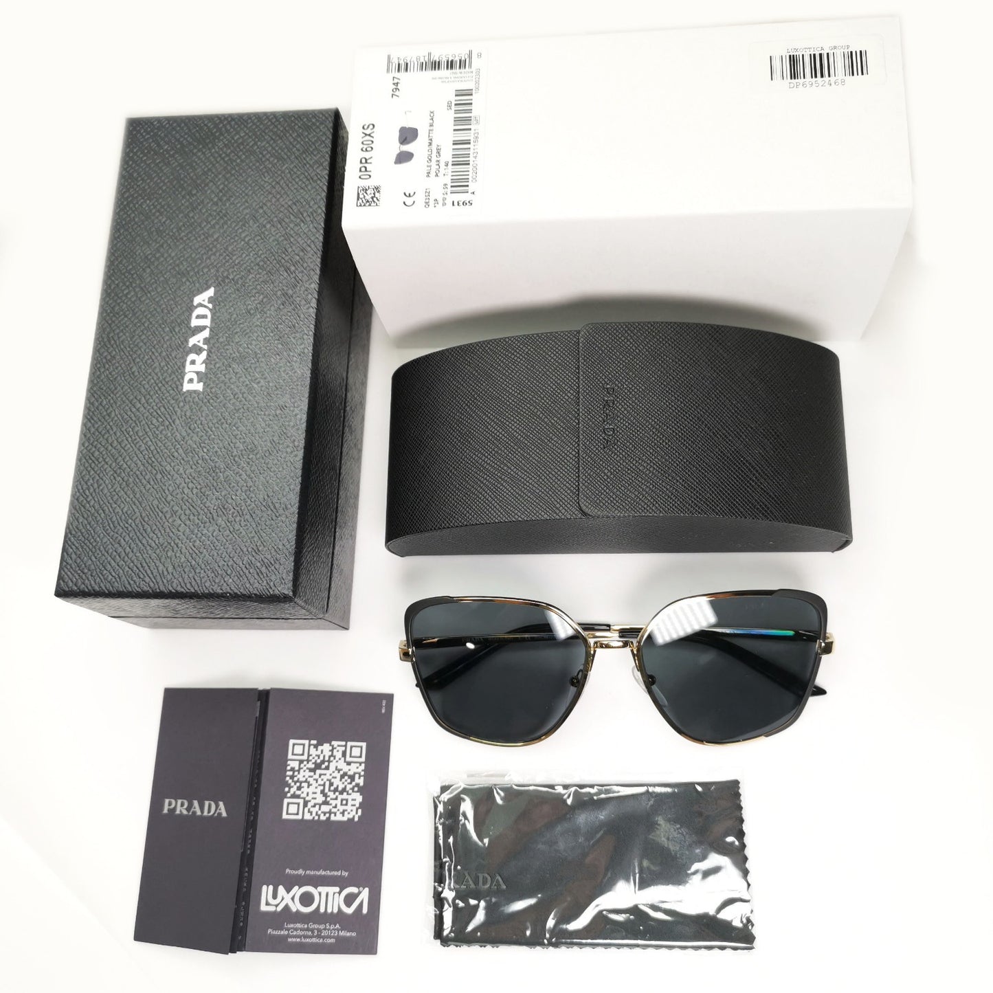 Prada Sunglasses Polarized Black Grey Gold Square PR60XS SPR 60X QE3-5Z1