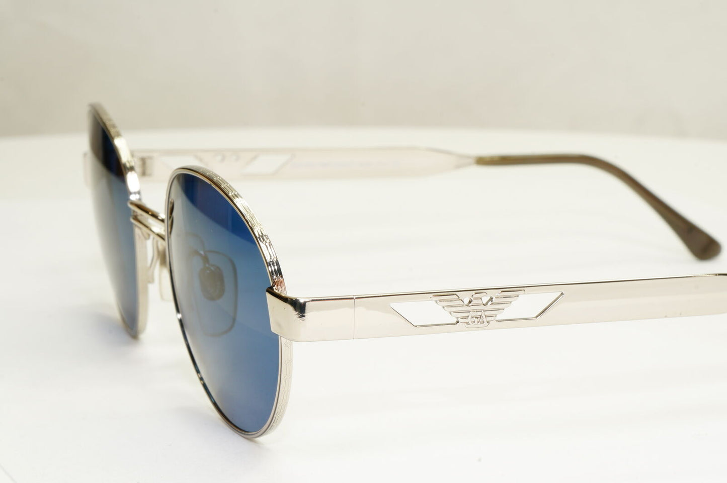 Emporio Armani Sunglasses 1997 Vintage Silver Round Blue Eagle 023-S 707/25 XL