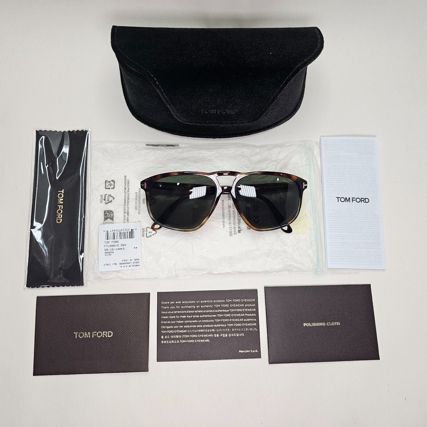 Tom Ford Sunglasses Pierre-02 Brown Tortoise Green Navigator FT1000 TF 1000 56N