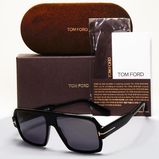 Tom Ford Sunglasses Camden Black Glossy Square Navigator TF 933 FT0933 01A 58mm