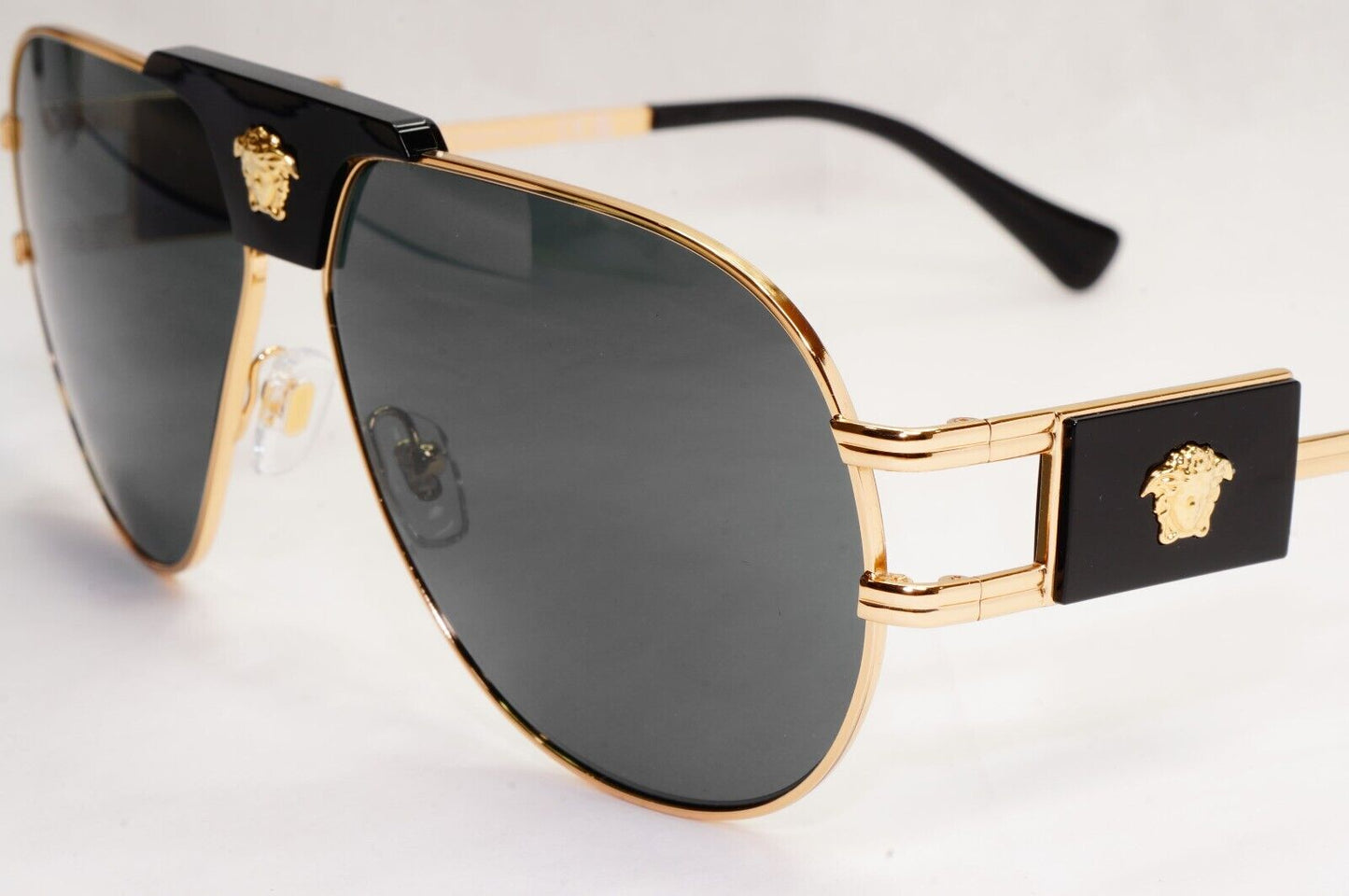 Versace Sunglasses Gold Black Grey Metal Pilot MOD VE 2252 1002/87 63mm