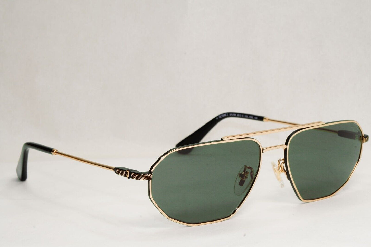 Police Sunglasses Gold Black Metal Angular Pilot Green SPL F66 Octane 2 COL 0302