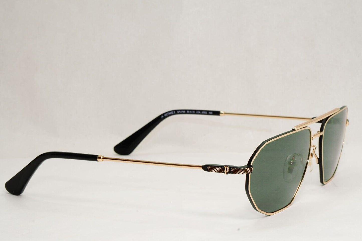 Police Sunglasses Gold Black Metal Angular Pilot Green SPL F66 Octane 2 COL 0302