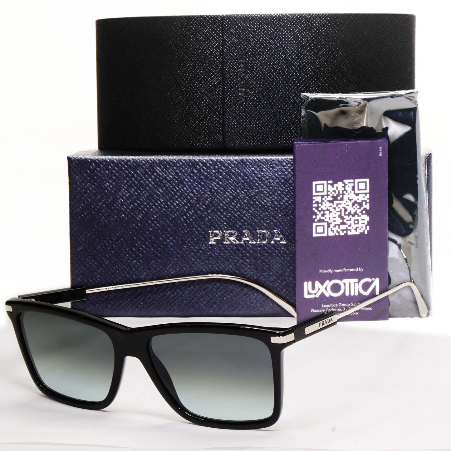 Prada Sunglasses Glass Lens Black Silver Grey Gradient PR01ZS SPR 01Z 1AB-06T