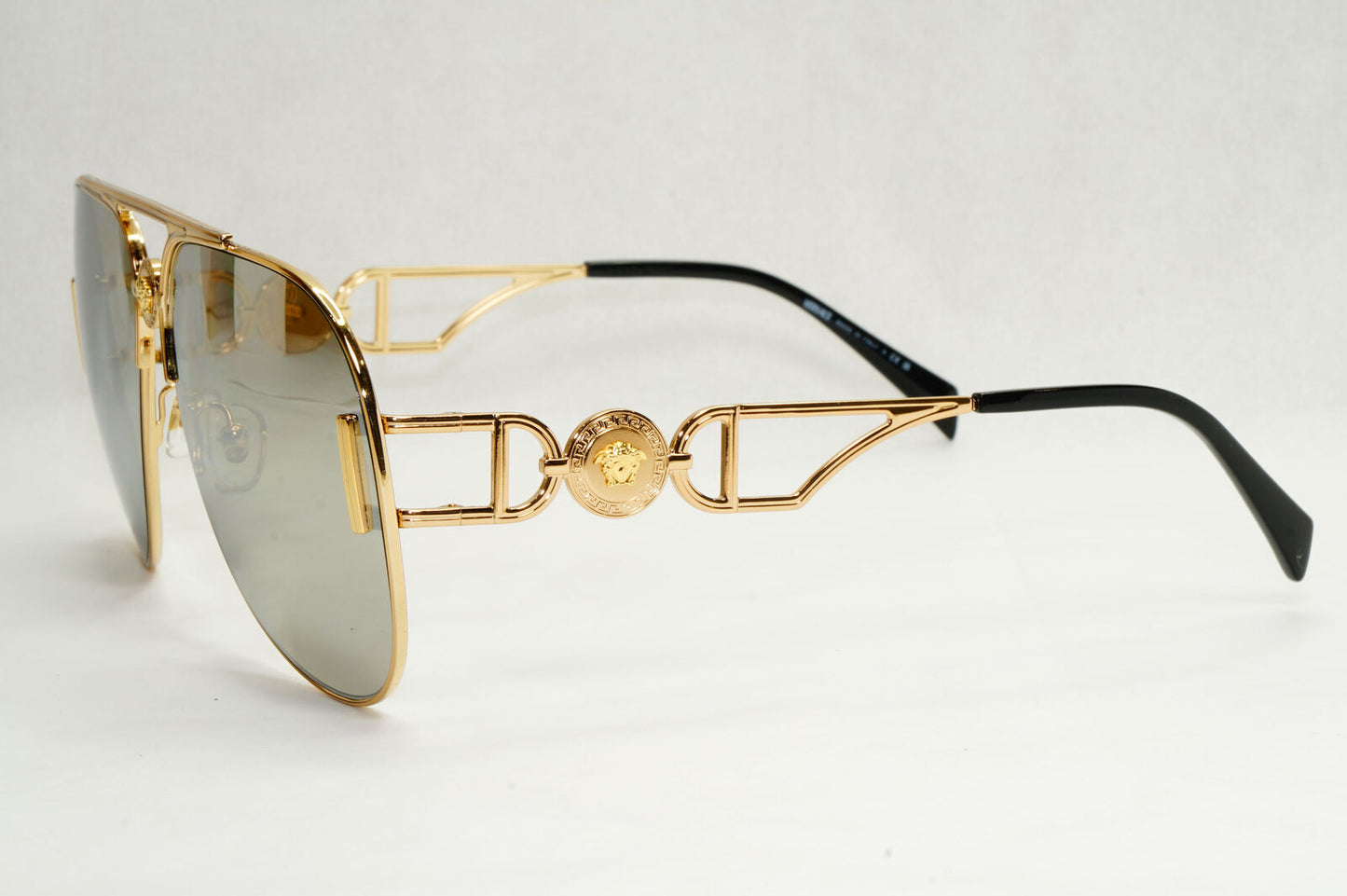 Versace Sunglasses Gold Silver Mirror Medusa Metal Pilot MOD VE 2255 1002/6G