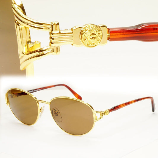 Gianni Versace Sunglasses 1995 Vintage Gold Medusa Brown Retro MOD G28 COL 19L
