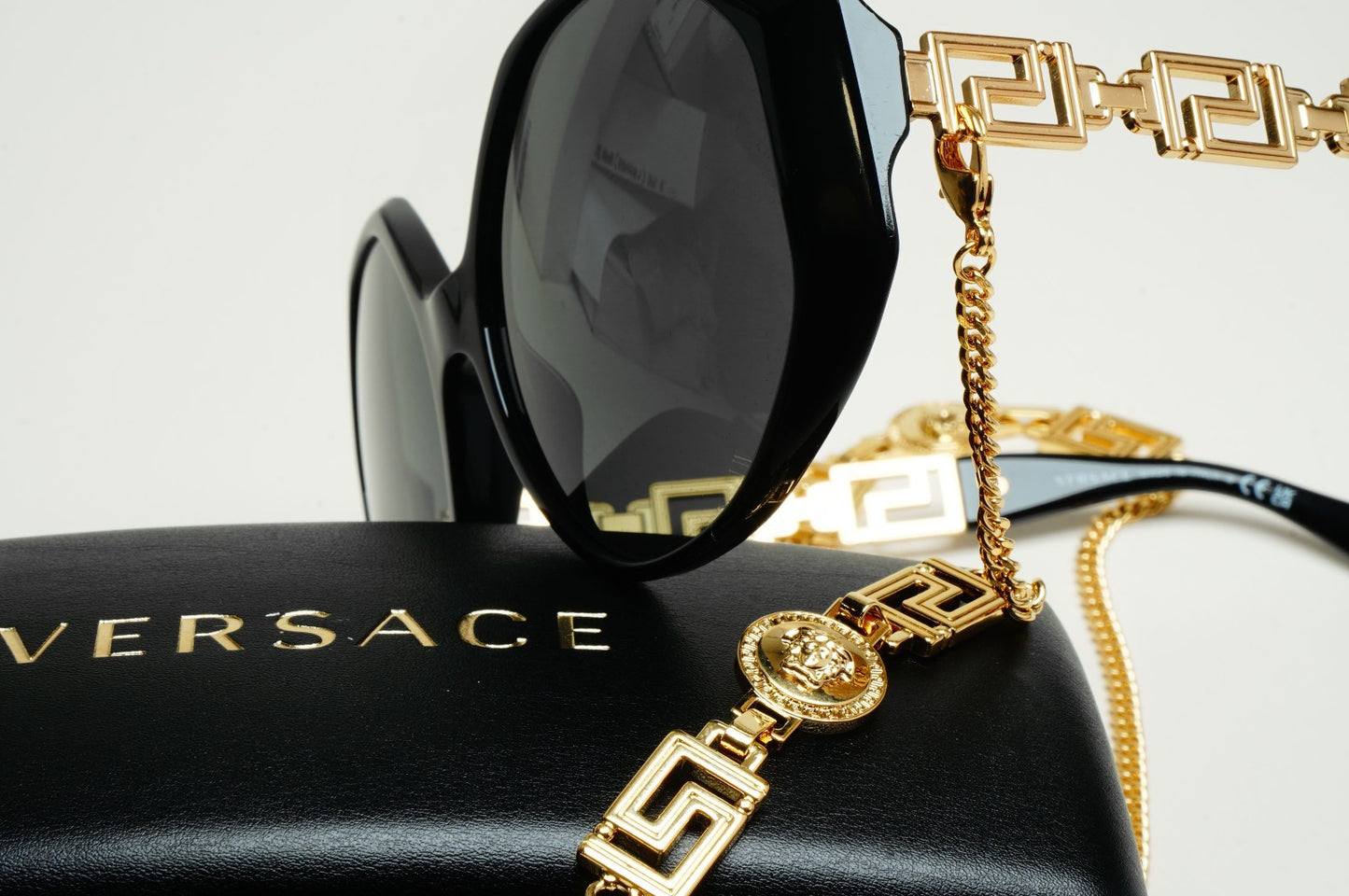 Versace Sunglasses Chain Gold Black Square Octagon Oversized MOD 4395 5345/87