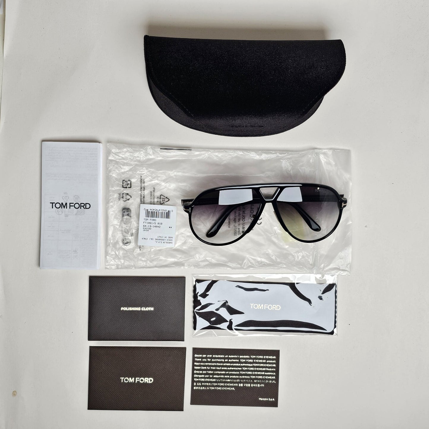Tom Ford Sunglasses Bertrand Black Pilot Grey Gradient Large FT1061 TF 1061 01B