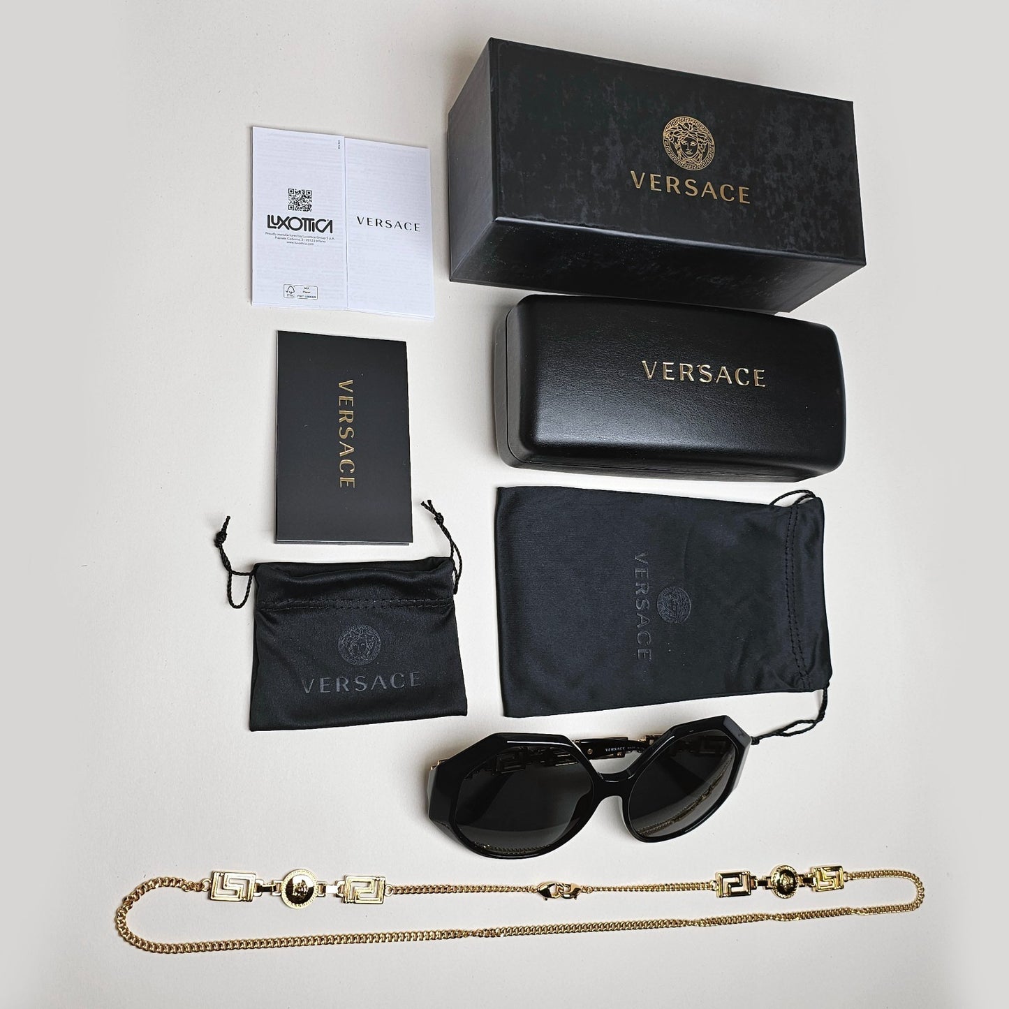 Versace Sunglasses Chain Gold Black Square Octagon Oversized MOD 4395 5345/87