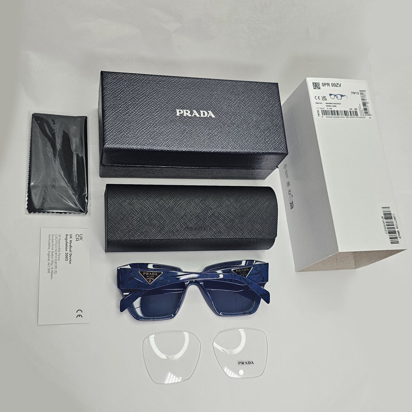 Prada Sunglasses Blue Triangle Symbole Marble Square PR09ZV VPR 09Z 18D-1O1 51mm