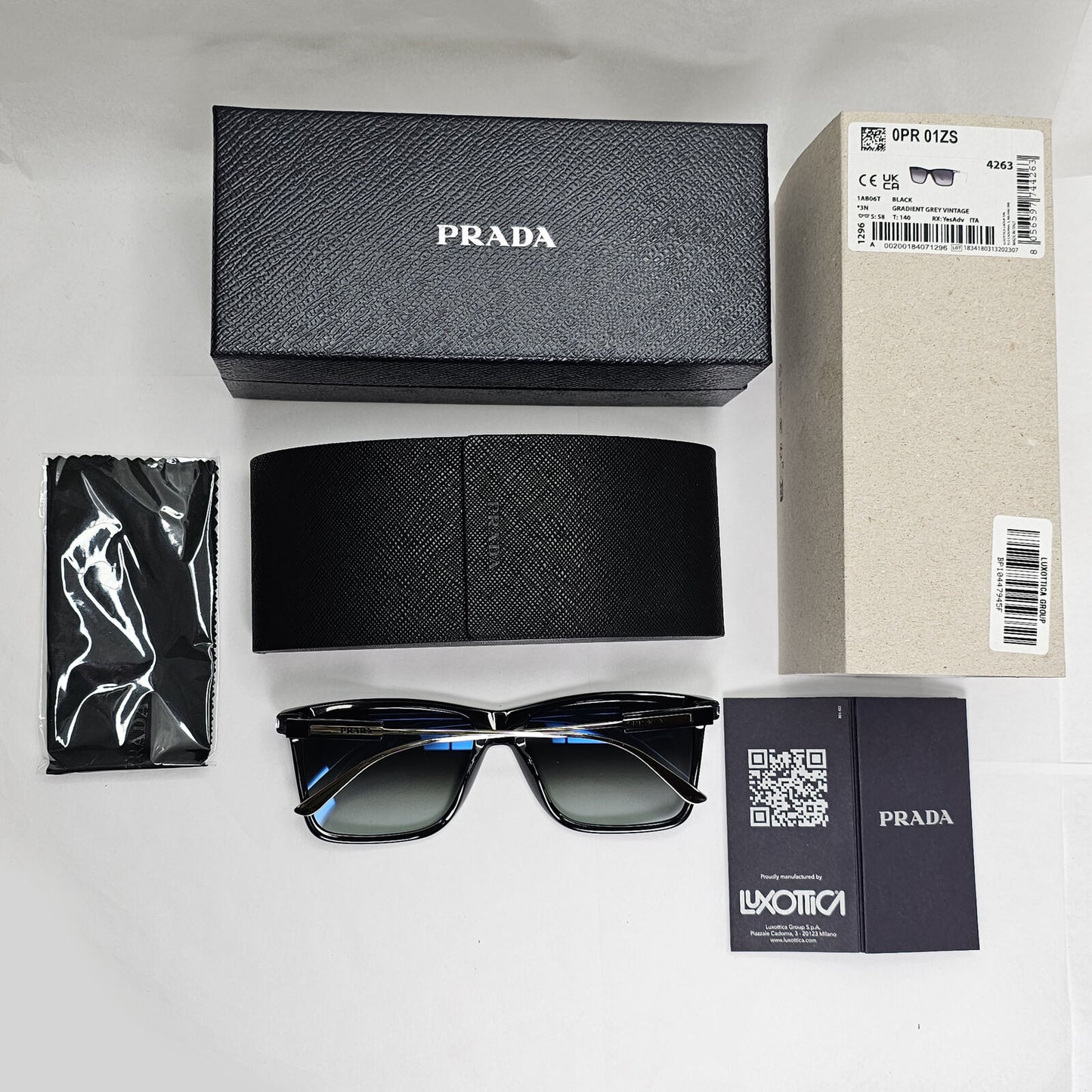 Prada Sunglasses Glass Lens Black Silver Grey Gradient PR01ZS SPR 01Z 1AB-06T