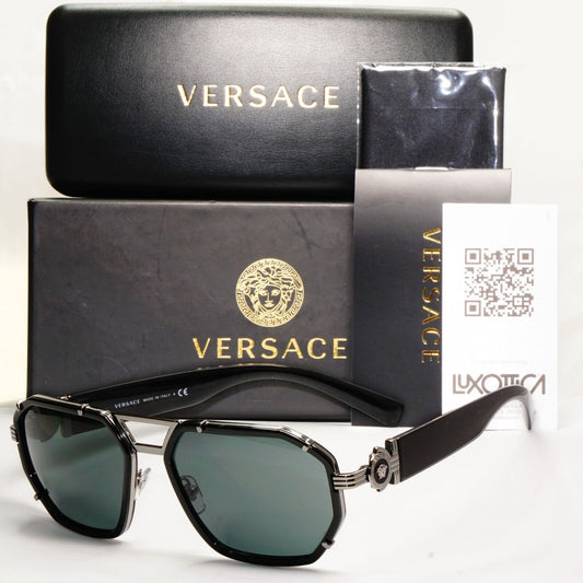 Versace Sunglasses Black Gunmetal Green Medusa Navigator MOD 2228 1001/71 58mm