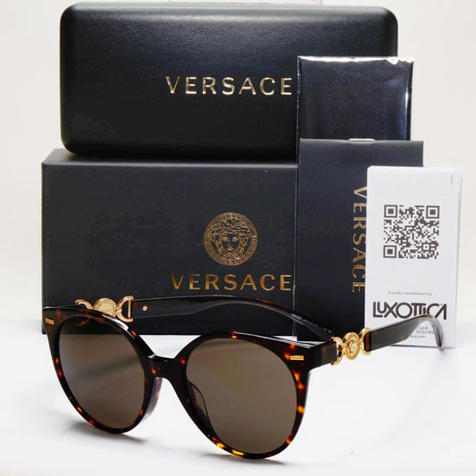 Versace Sunglasses Brown Havana Gold Round Lens Oversized MOD VE 4442-F 108/3