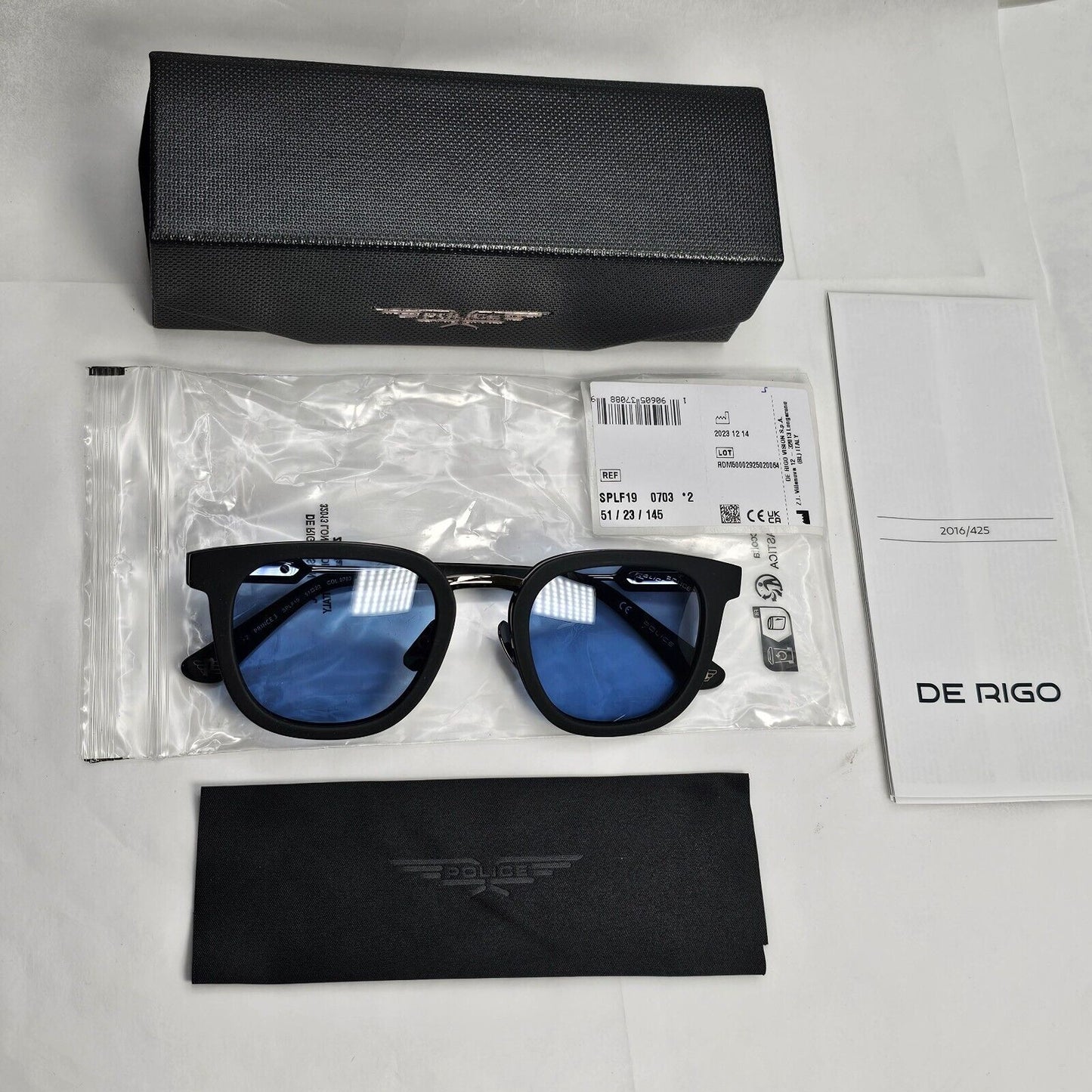 Police Sunglasses Black Blue Silver Thick Rims SPL F19 Prince 3 COL 0703 51mm