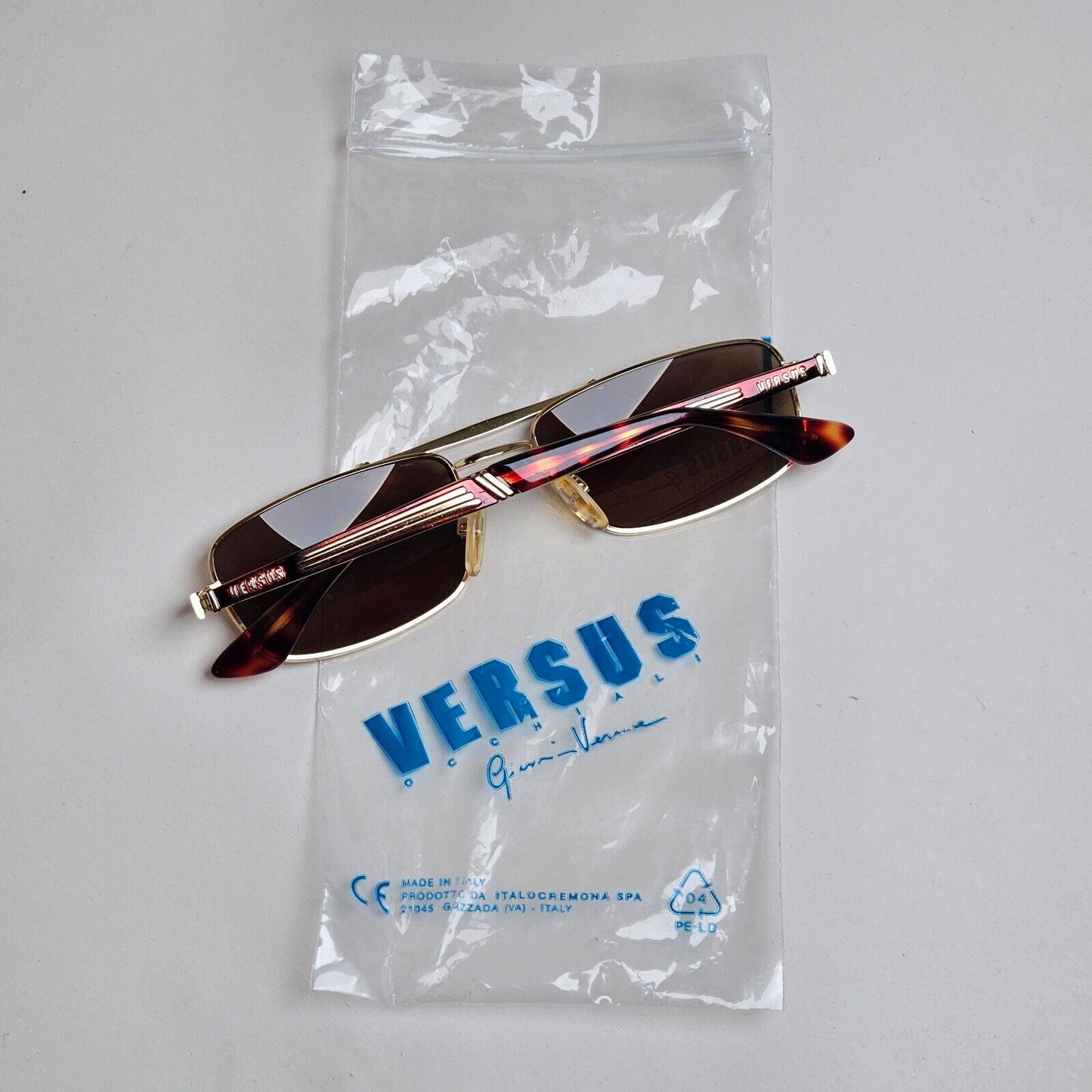 Versus Sunglasses 1996 by Gianni Versace Vintage Rectangle Brown MOD F06 COL 34M