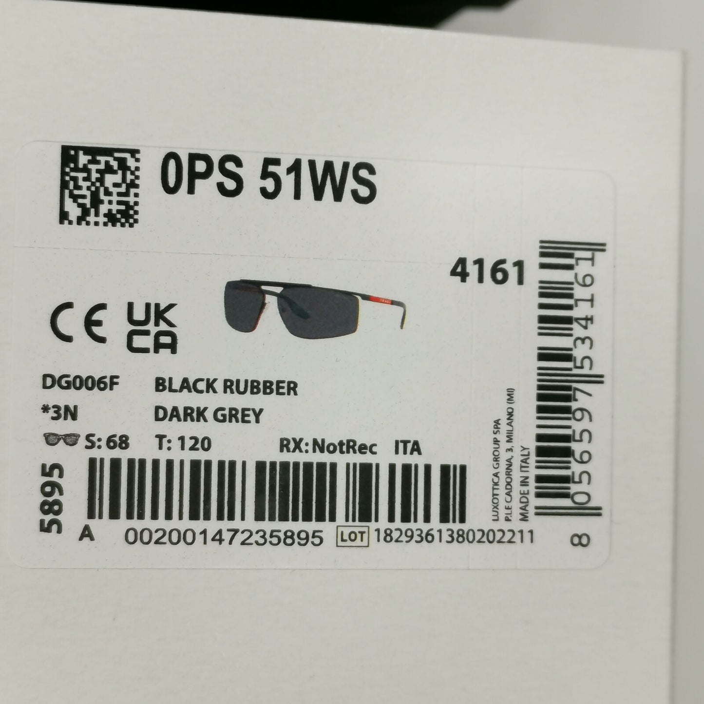 Prada Sunglasses Black Sport Wrap Around Red Stripe PS51WS SPS 51W DG0-06F