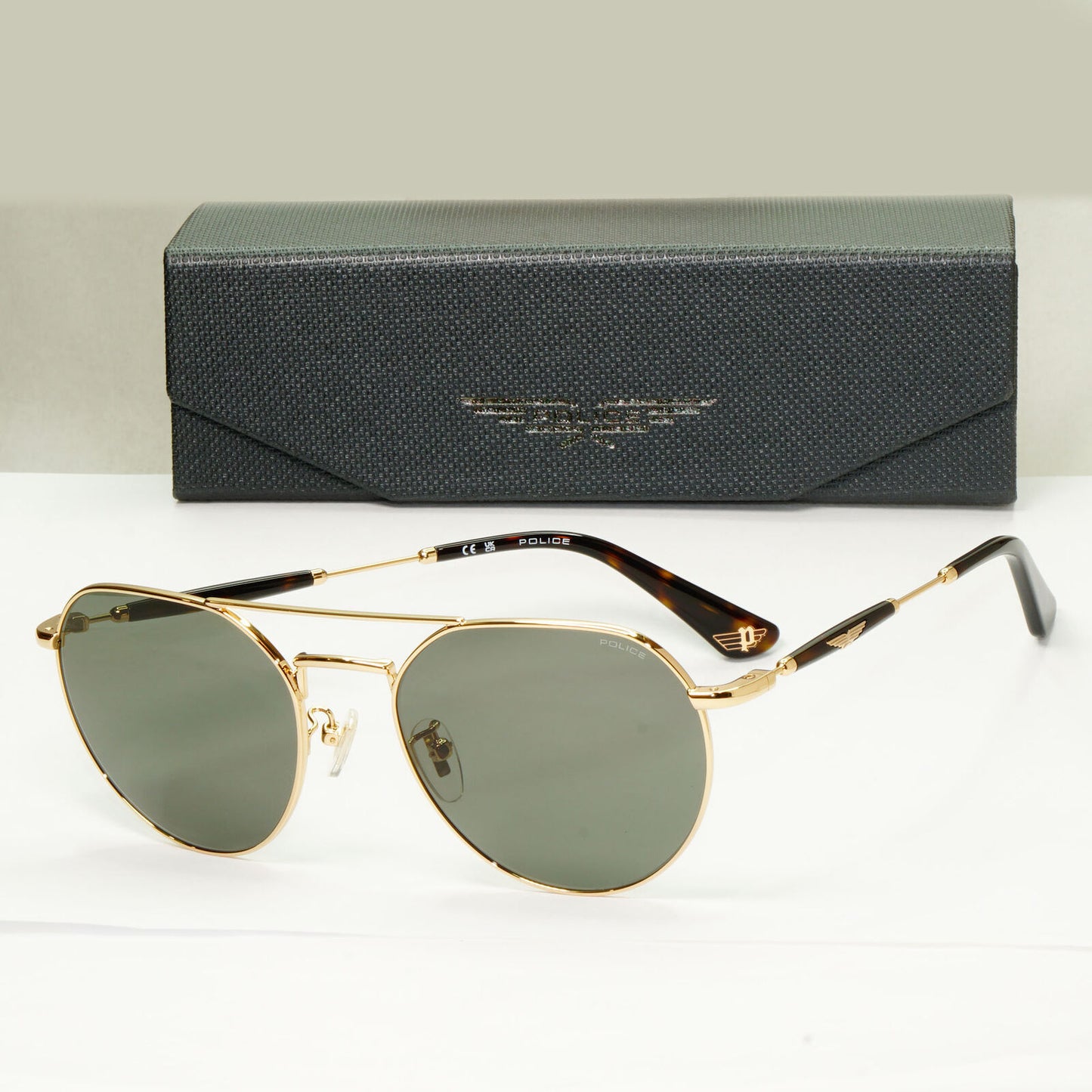 Police Sunglasses Round Pilot Metal Gold Green SPL F14 Urban 7 COL 300Y