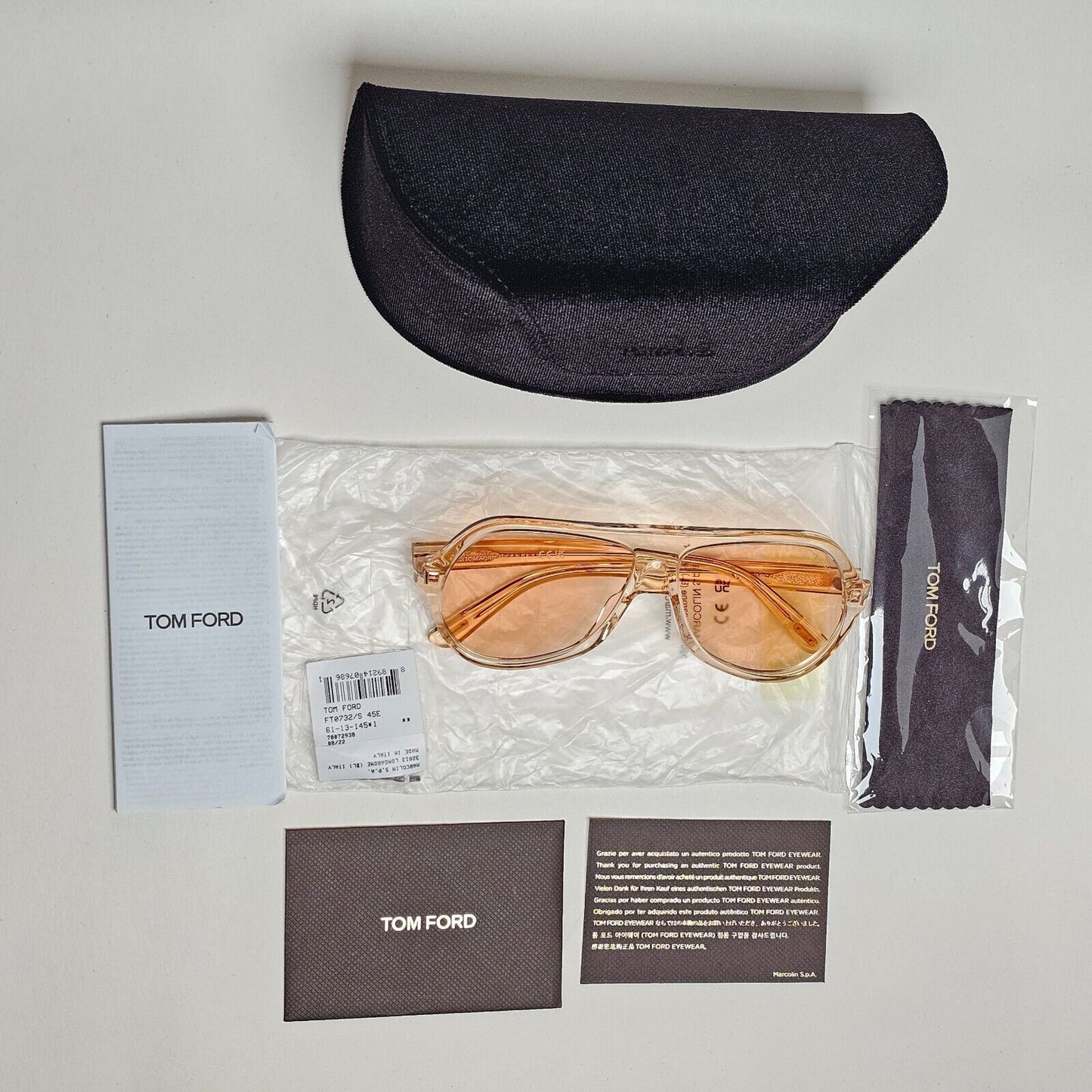 Tom Ford Sunglasses Thomas Transparent Brown Yellow Square FT0732 TF 732 45E
