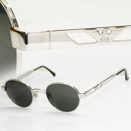 Emporio Armani Sunglasses 1997 Vintage Silver Round Black Eagle Metal 023-S 707
