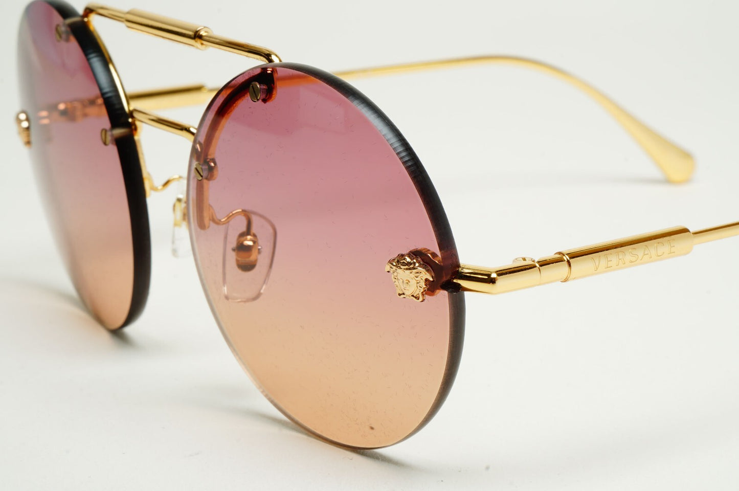 Versace Sunglasses Rimless Round Gold Fuchsia Orange MOD 2244 1002/78