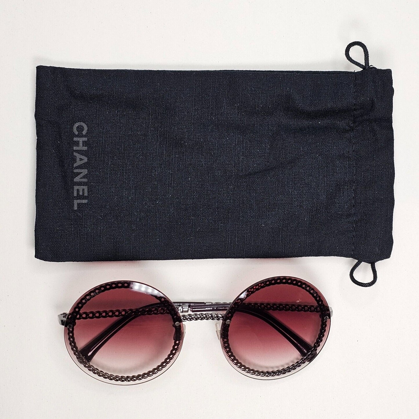 Chanel Sunglasses Chain Round Rimless Metal Gunmetal Pink Gradient 4245 c.108/3M