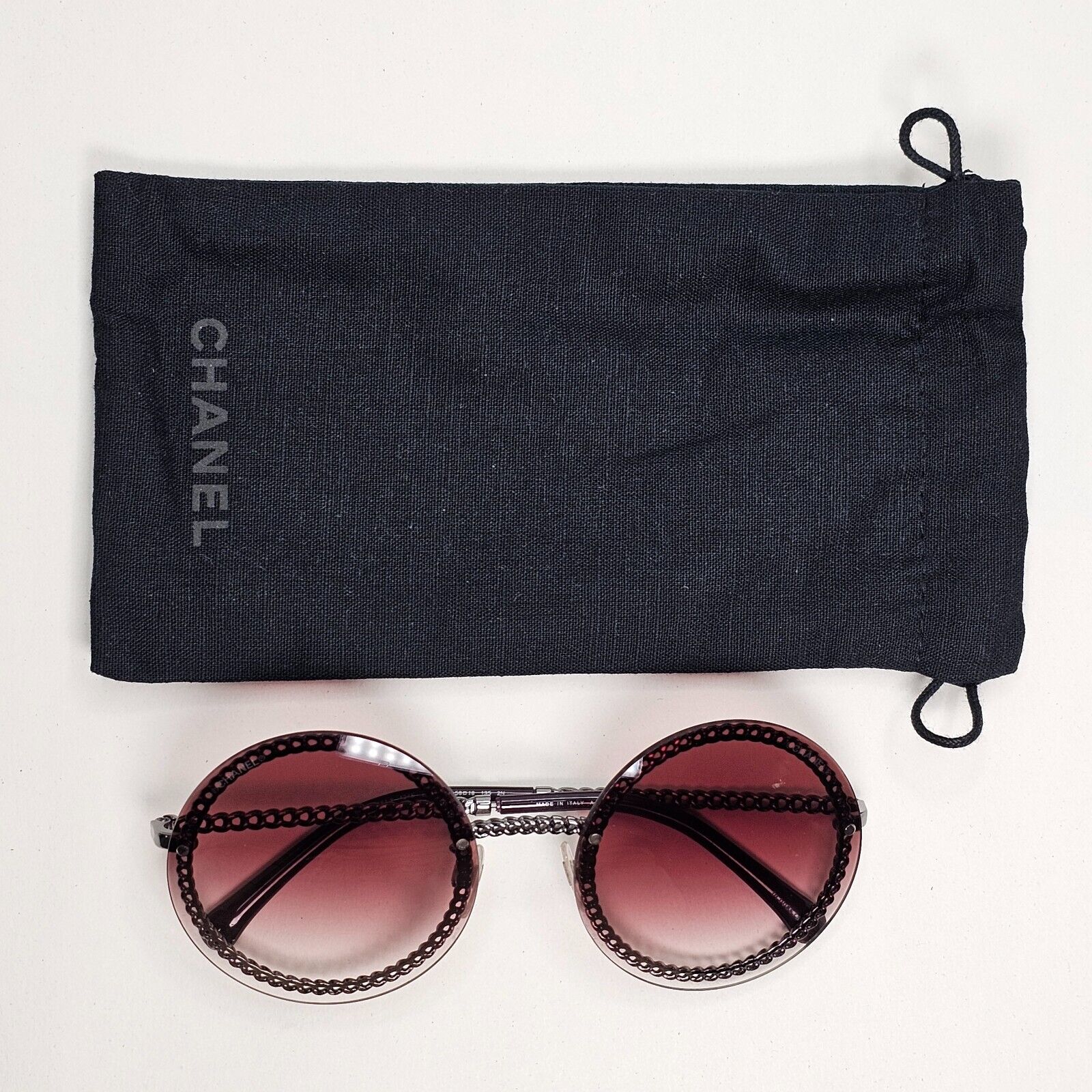 Chanel Sunglasses Chain Round Rimless Metal Gunmetal Pink Gradient 4245 c.108/3M