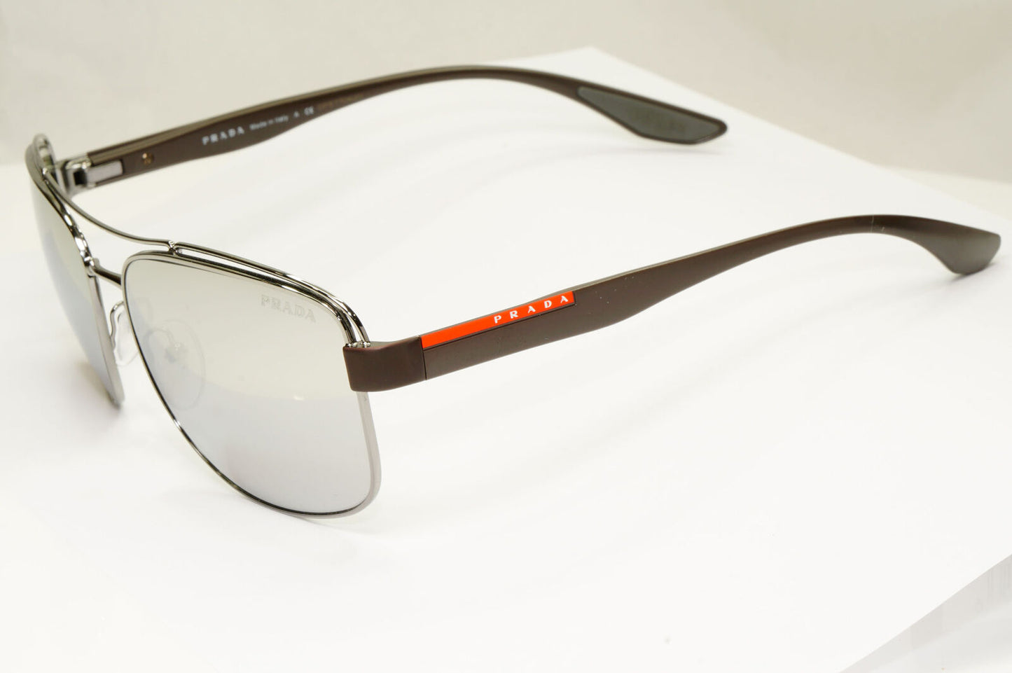 Prada Silver Mirror Sunglasses Mens Brown Sport Linea Rossa Red SPS 57V 5AV-09F