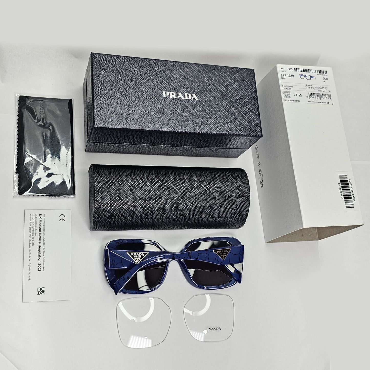 Prada Sunglasses Blue Black Triangle Symbole Marble PR10ZV VPR 10Z 18D-1O1 53mm