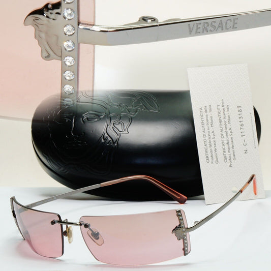 Versace Sunglasses 2003 Vintage Rimless Gunmetal Pink MOD N29/H 1001/7E 120824