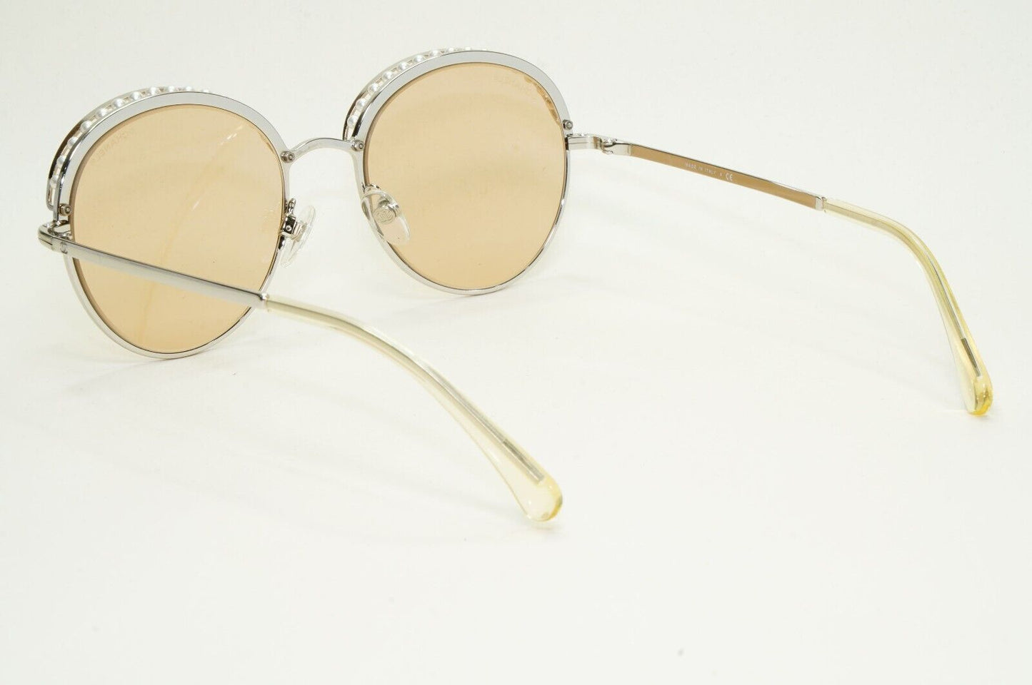 Chanel Sunglasses Pearl Silver Brown Amber Round Metal 4247-H c.124/73 52mm