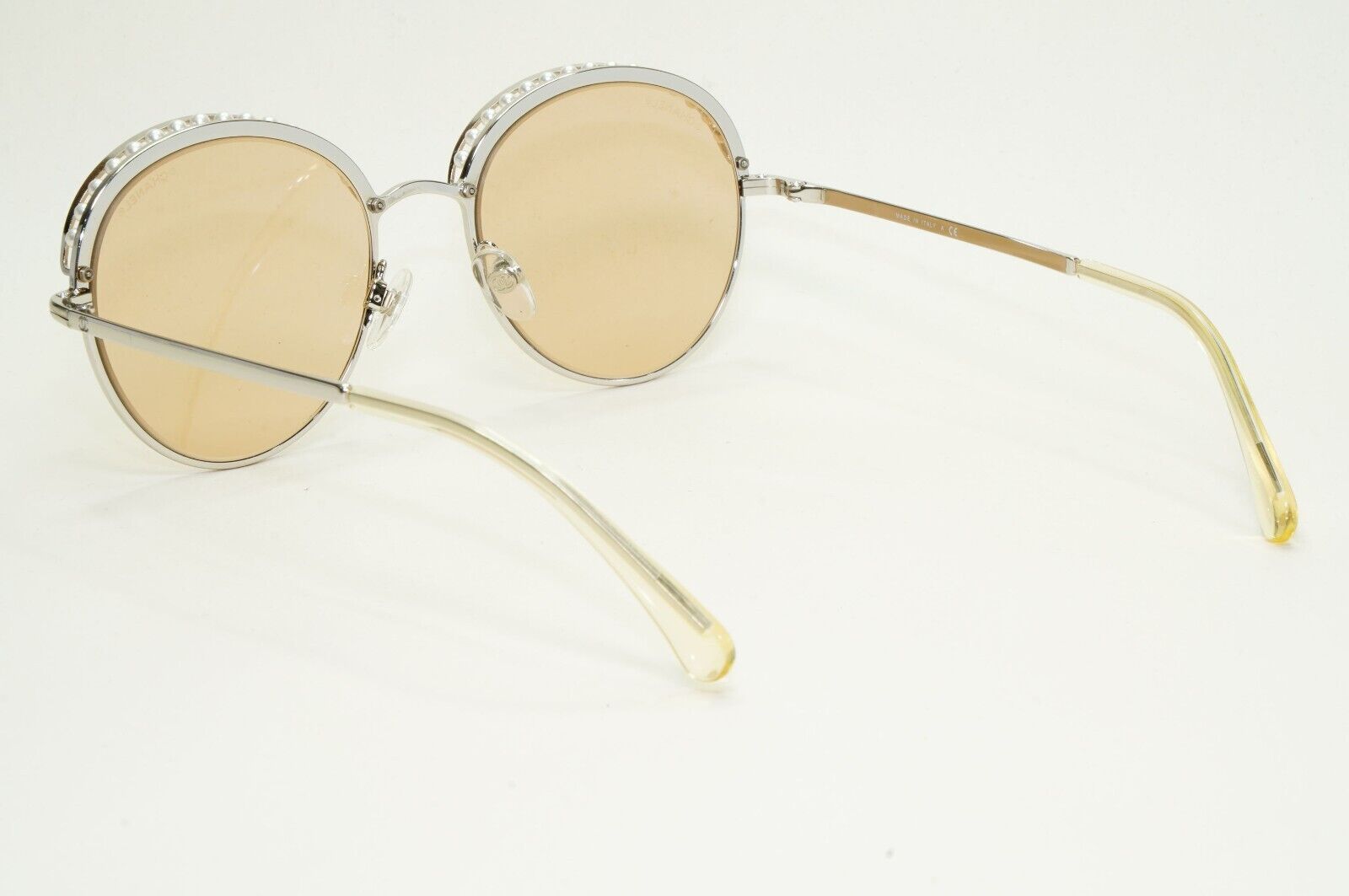 Chanel Sunglasses Pearl Silver Brown Amber Round Metal 4247-H c.124/73 52mm
