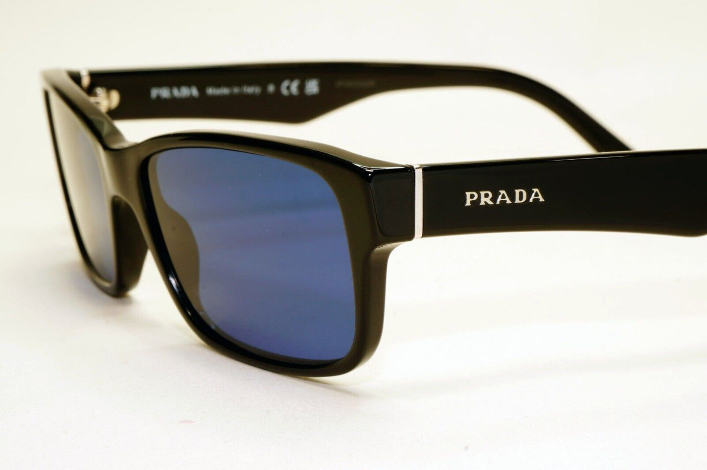 Prada Sunglasses Black Blue Glossy Rectangle Square PR16MV VPR 16M 1AB-1O1 53mm