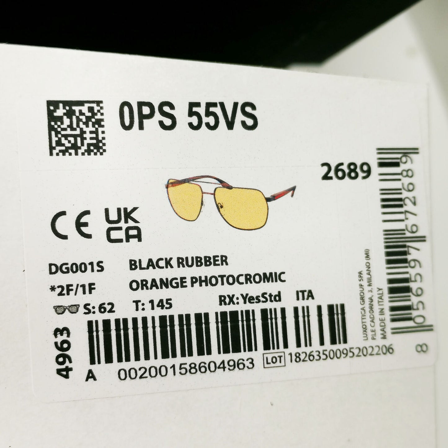 Prada Photocromic Yellow Orange Sunglasses Black Pilot PS55VS SPS 55V DG0-01S