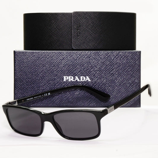 Prada Sunglasses Black Rectangle Square Fashion PR06SV VPR 06S 1AB-1O1 56mm