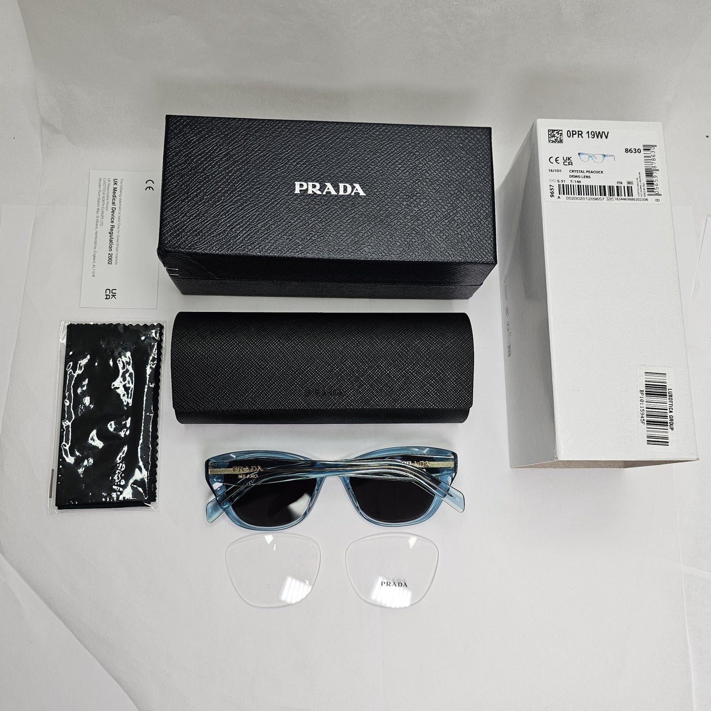 Prada Sunglasses Turquoise Transparent Black Square PR19WV VPR 19W 16J-1O1 51mm