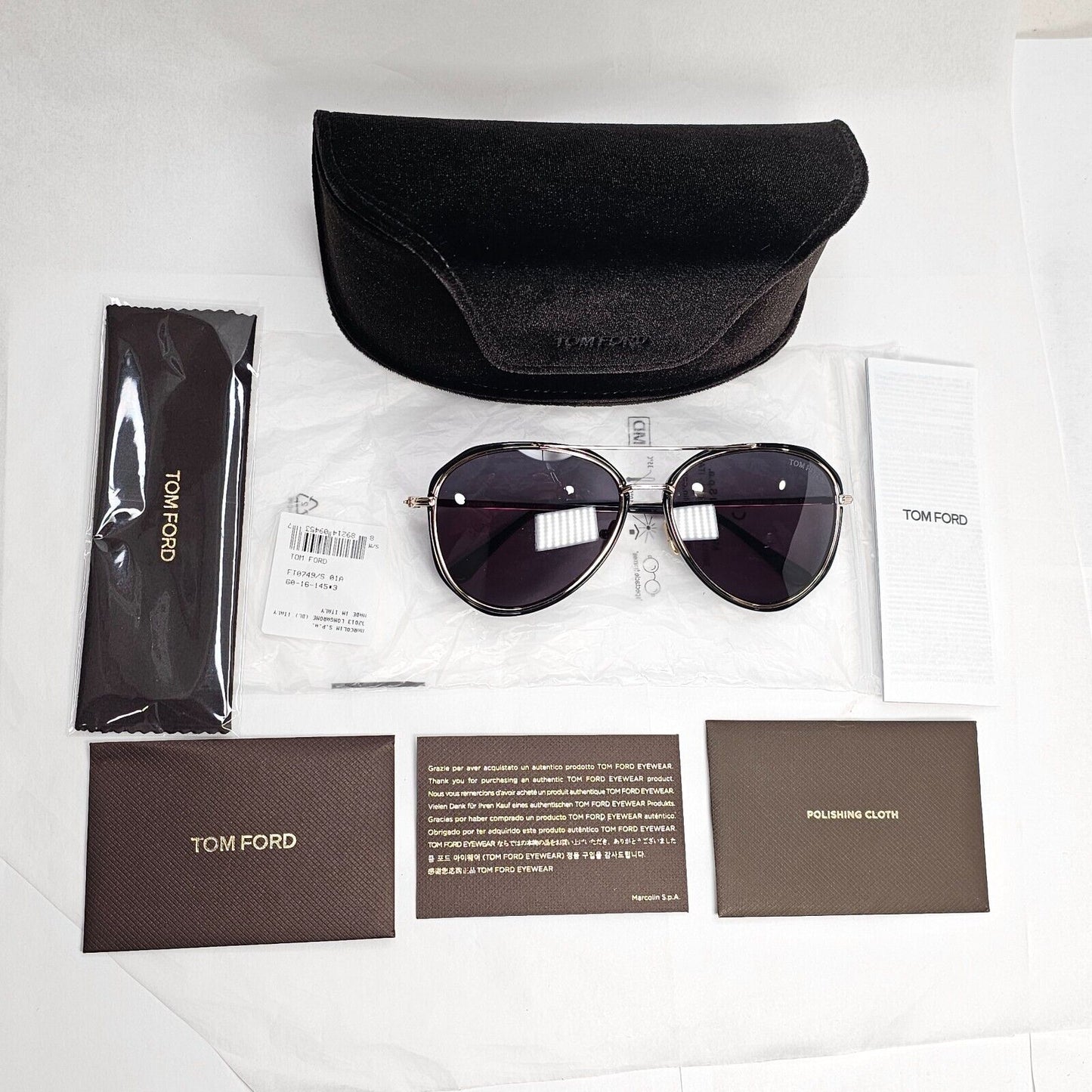 Tom Ford Sunglasses Vittorio Black Gold Pilot Large FT0749 TF 749 01A 60mm