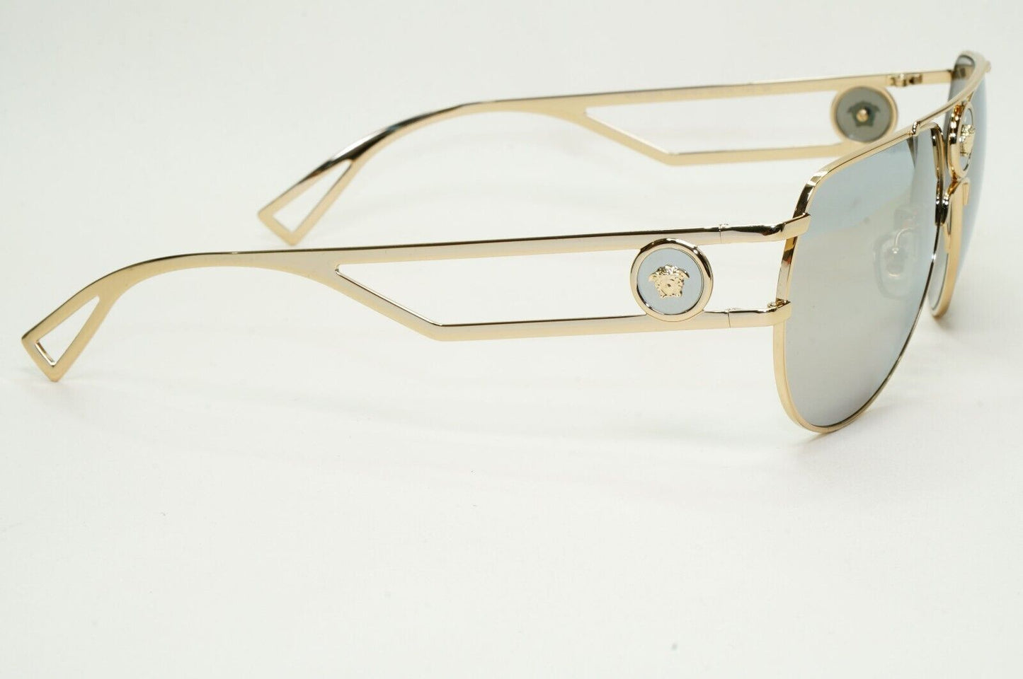 Versace Sunglasses Gold Silver Mirror Pilot Navigator MOD VE2225 1252/6G 60mm